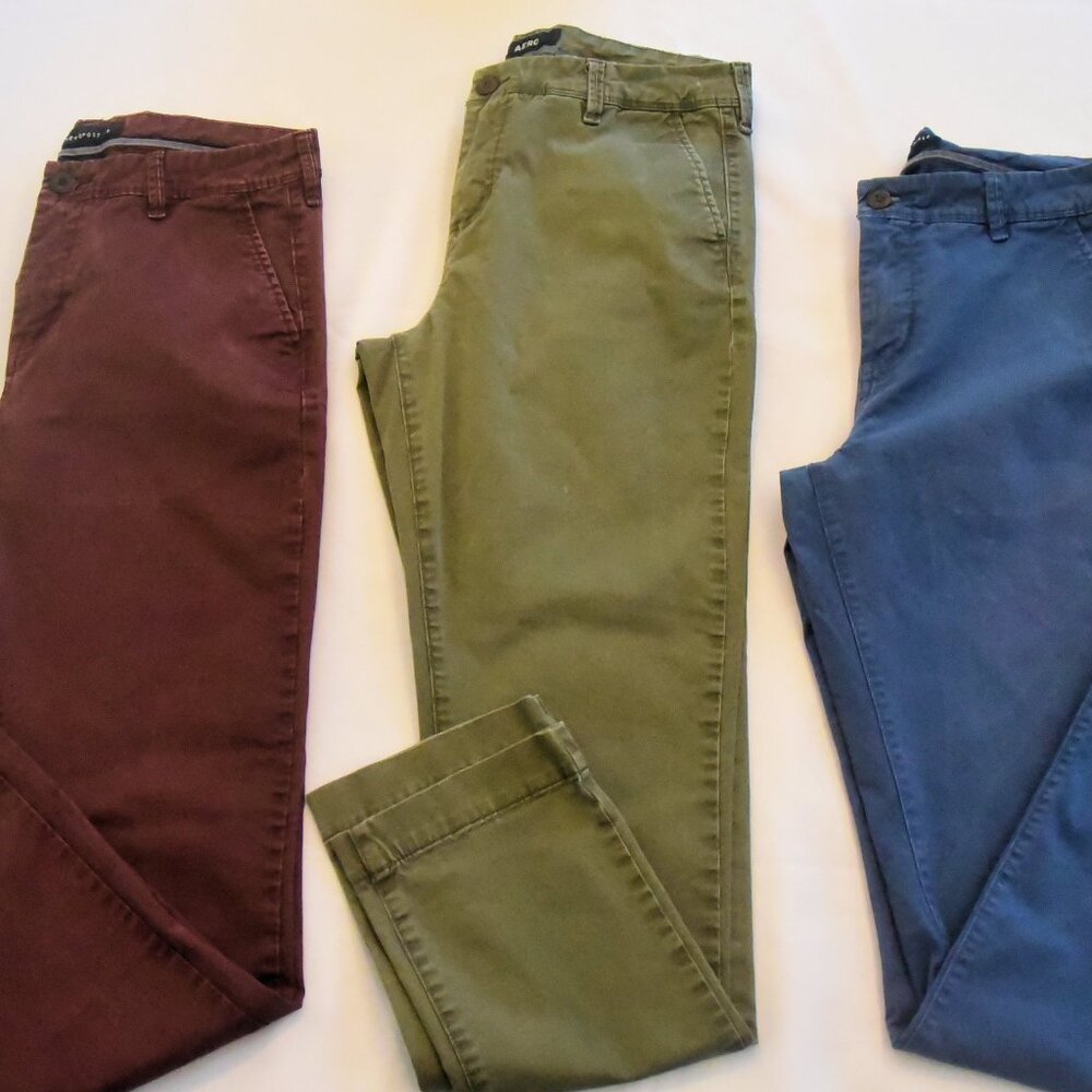 Jr Boys/Men's Dress Pant LOT of 3 Olive, Burgandy, Blue 31/32 Aero Aeropostale